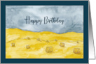 Happy Birthday General Harvest Fields Hay Country Farm Sky Painting card