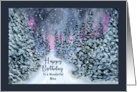 Happy Birthday For Him Snowy Forest Trees Winter Night Illustration card