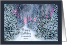 Happy Birthday Pastor Snowy Forest Trees Winter Night Sky Illustration card