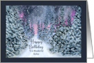 Happy Birthday Sister Snowy Forest Trees Winter Night Sky Illustration card