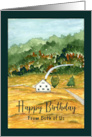 Happy Birthday From Both Trees House Landscape Mountain Illustration card