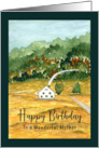 Happy Birthday Mother House Trees Landscape Mountain Art Illustration card