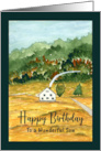 Happy Birthday Son House Trees Landscape Mountain Art Illustration card