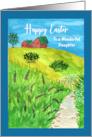 Happy Easter Daughter Houses Landscape Creek Wildflowers Illustration card