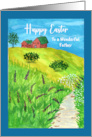 Happy Easter Father Houses Landscape Creek Wildflowers Illustration card