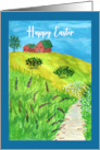 Happy Easter General Houses Landscape Creek Wildflowers Illustration card