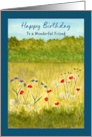 Happy Birthday Friend Landscape Poppies Wildflowers Meadow Watercolor card