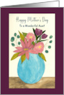 Happy Mother’s Day Aunt Pink Flowers Floral Bouquet Vase Watercolor card