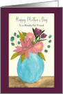 Happy Mother’s Day Friend Pink Flowers Floral Bouquet Vase Watercolor card