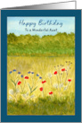 Happy Birthday Aunt Landscape Poppy Wildflower Meadow Watercolor card