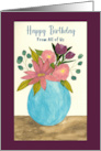 Happy Birthday From Group Pink Flowers Floral Bouquet Vase Watercolor card