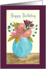 Happy Birthday General Pink Flowers Floral Still Life Vase Watercolor card