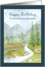 Happy Birthday Granddaughter Landscape Evergreen Trees Creek Mountains card