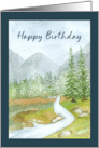 Happy Birthday General Landscape Evergreen Trees Creek Mountains Art card