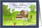 Happy Birthday Friend House Landscape Garden Trees Watercolor Painting card