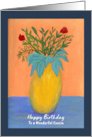 Happy Birthday Cousin Red Flower Floral Botanical Yellow Vase Painting card