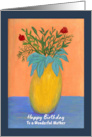 Happy Birthday Mother Red Flower Floral Botanical Yellow Vase Painting card