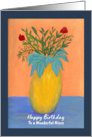 Happy Birthday Niece Red Flowers Floral Botanical Yellow Vase Painting card