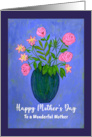 Happy Mother’s Day Mother Pink Flowers Floral Botanical Vase Painting card