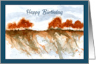 Happy Birthday General Red Trees Landscape Sky Hillside Watercolor card