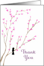 Thank You General Black Bird Tree Pink Blossoms Floral Watercolor Art card