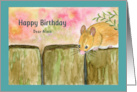 Happy Birthday Niece Mouse Floral Garden Fence Botanical Watercolor card