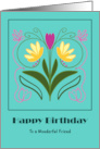 Happy Birthday Friend Floral Botanical Flowers Pink Tulips Art Nouveau card