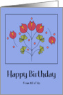 Happy Birthday From Group Red Flowers Floral Botanical Leaves Folk Art card