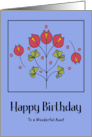 Happy Birthday Aunt Red Flowers Floral Botanical Leaves Folk Art card