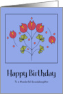 Happy Birthday Granddaughter Red Flowers Botanical Leaves Folk Art card
