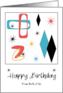 Happy Birthday From Couple Mid Century Modern Retro Diamond Oval Stars card