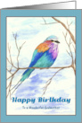 Happy Birthday Godmother Lilac Breasted Roller Bird on Branch Painting card