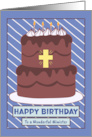 Happy Birthday Minister Chocolate Cake Candles Golden Cross Stripes card