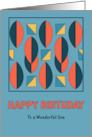 Happy Birthday Son Ovals Squares Shapes Pattern Mid Century Retro card