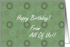 Happy Birthday From All of Us, Green Circles, Vintage Retro Design card