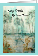 Happy Birthday Dear Husband, Abstract Landscape Art, Trees Painting card