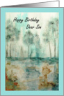 Happy Birthday Dear Son, Abstract Landscape Trees Art, Forest Painting card