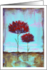 Cherished, Abstract Landscape Art Painting, Skinny Red Trees card