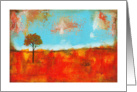 Rapture, Lone Skinny Red Tree, Abstract Art Landscape Painting card