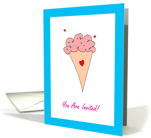Kid's Birthday Party Invitation, You Are Invited, Ice Cream Cone card
