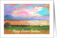 Brother, Happy Easter, April Showers, Abstract Landscape Art card