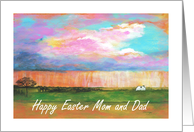 Mom and Dad, Happy Easter, April Showers, Abstract Landscape Art card