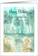 Happy Birthday to Boss, Abstract Landscape Art, Rustic Trees Painting card