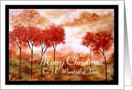 Merry Christmas to Boss, Abstract Landscape Art, Red Trees Painting card