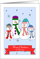 Merry Christmas Sister, Snowman Family, Whimsical Primitive Art card