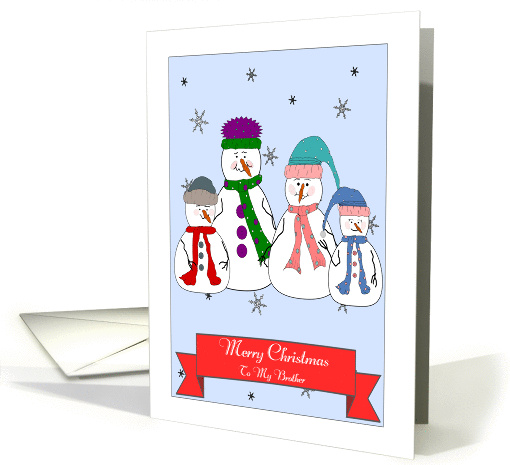Merry Christmas Brother, Snowman Family, Whimsical Primitive Art card