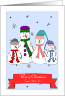 Merry Christmas From All of Us, Snowman Family Whimsical Primitive Art card