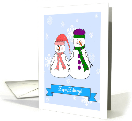 Happy Holidays General, Mister and Misses Snowman, Whimsical Art card