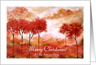 Merry Christmas Sister and Family, Abstract Landscape Art, Red Trees card