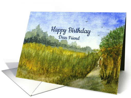 Happy Birthday Dear Friend Watercolor Landscape Nature card (1669142)
